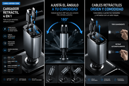 Cargador Retráctil para Auto USB-C