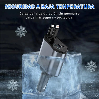 Cargador de Coche de Metal de 100W con Puertos USB Tipo-C y Lightning de Carga Rápida